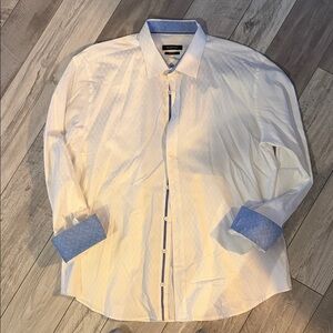 BUGATCHI Men's White and Blue Dress Shirt